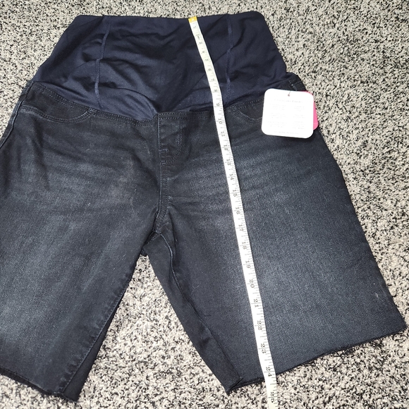 Isabel Maternity Bermuda Shorts Sz 12 Black Denim Crossover‎ Panel 9" Inseam Nwt - Picture 6 of 11